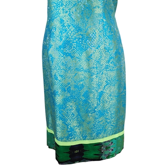 Elie Tahari Silk Blend Iridescent Teal and Green Sleeveless Sheath Dress Sz 10 - Picture 9 of 16